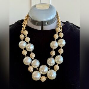 Lilly Pulitzer Bauble Faux Pearl Pave Cluster Chunky 22” Necklace.